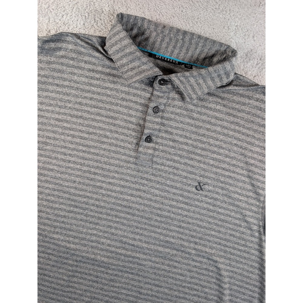 Devereux Mens Grey Striped Golf Polo Shirt Troon North Size Large Stretch L